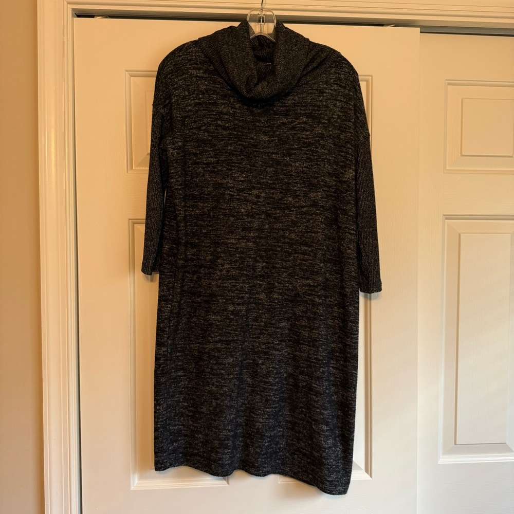 GAP Dress Size S Softspun Ribbed Cowlneck Marled Grey Beautiful Drape 3/4 sleeve
